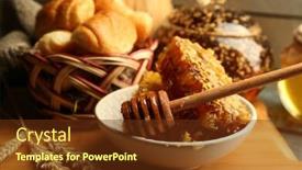  Presentation with wooden - Beautiful theme featuring honeycombs on plate hot buns in basket on wooden background backdrop and a tawny brown colored foreground