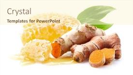  Presentation with root - Amazing PPT layouts having honeycombs-with-turmeric-root backdrop and a cream colored foreground