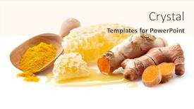  Presentation with turmeric - Amazing slide deck having honeycombs-with-turmeric-root backdrop and a lemonade colored foreground