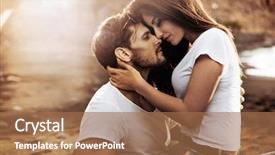  Presentation with honeymoon - Cool new slide deck with honeymoon - handsome man hugging his woman backdrop and a coral colored foreground