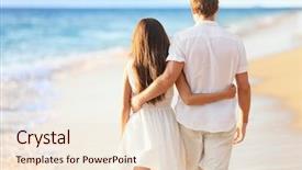 Presentation with honeymoon - PPT theme enhanced with honeymoon - vacation couple walking on beach background and a lemonade colored foreground