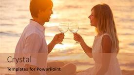  Presentation with tropical beach sunset - Presentation design with happy young mother and child background and a coral colored foreground