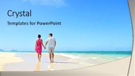  Presentation with honeymoon - Audience pleasing PPT layouts consisting of honeymoon couple holding hands walking backdrop and a light gray colored foreground