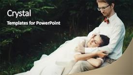  Presentation with honeymoon - Amazing slide deck having honeymoon the bride and groom sitting on grass summer time backdrop and a wine colored foreground