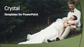  Presentation with honeymoon - PPT theme enhanced with honeymoon the bride and groom sitting on grass summer time background and a dark gray colored foreground