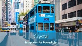  Presentation with tram - Beautiful theme featuring hong-kong-april-3-2016 backdrop and a ocean colored foreground