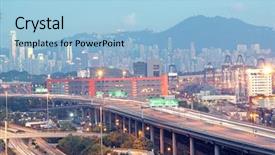  Presentation with transportation - Slide set featuring hong kong bridge of transportation container pier background and a light blue colored foreground