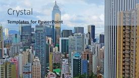 Presentation with hong kong stock market - Amazing PPT theme having hong kong building backdrop and a light blue colored foreground