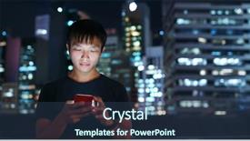  Presentation with phone tower - Amazing theme having man use of mobile phone in city of hong kong business tower background backdrop and a ocean colored foreground