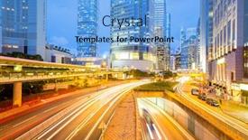  Presentation with dusk - PPT theme featuring hong kong central skyline at dusk background and a light blue colored foreground