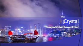 Presentation with hong kong china - Slide deck having hong kong china at victoria background and a cobalt blue colored foreground