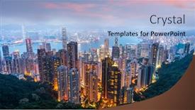  Presentation with hong kong china - Amazing slide deck having hong-kong-china-city-skyline backdrop and a light blue colored foreground