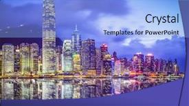  Presentation with hong kong china - Audience pleasing presentation theme consisting of hong kong china city skyline backdrop and a light blue colored foreground