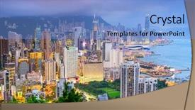  Presentation with hong kong city day - Presentation theme featuring hong kong china city skyline background and a light blue colored foreground