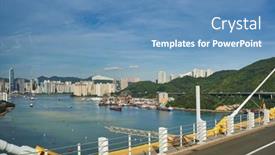  Presentation with long bridge - Beautiful presentation design featuring hong-kong-china-june-18 backdrop and a teal colored foreground
