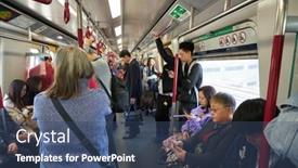  Presentation with train transport - Presentation design featuring hong-kong-circa-december-2019 background and a ocean colored foreground