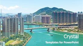  Presentation with hong kong city day - Slides having hong kong city at day background and a teal colored foreground