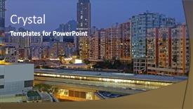  Presentation with night city - Audience pleasing slides consisting of hong-kong-city-downtown-night backdrop and a ocean colored foreground