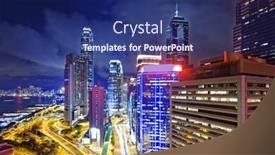  Presentation with night city - Presentation design consisting of hong-kong-city-night background and a navy blue colored foreground