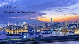  Presentation with hong kong - Colorful theme enhanced with hong-kong-city-sunset-view backdrop and a light blue colored foreground
