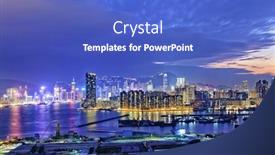  Presentation with hong kong - Cool new PPT theme with hong-kong-city-sunset-view backdrop and a cobalt blue colored foreground