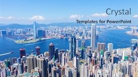  Presentation with view of hong kong - Slide deck having finance china - hong kong city view background and a light blue colored foreground