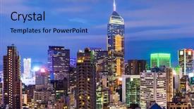  Presentation with hong kong - PPT theme featuring hong-kong-cityscape-at-night background and a teal colored foreground