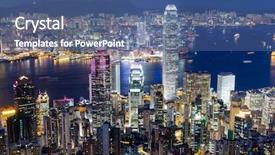  Presentation with hong kong - PPT theme having hong kong cityscape at night background and a ocean colored foreground