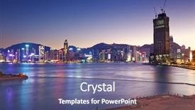  Presentation with container port - Slide deck consisting of hong kong comercial container port background and a ocean colored foreground