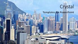  Presentation with hong kong - Beautiful presentation theme featuring hong kong commercial district backdrop and a light blue colored foreground