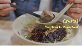  Presentation with hong kong - Colorful slide set enhanced with hong-kong-cuisine-roasted-pork backdrop and a tawny brown colored foreground