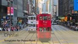  Presentation with tram - Colorful presentation theme enhanced with hong-kong-december-05-unidentified backdrop and a coral colored foreground