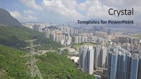  Presentation with hong kong - PPT layouts consisting of hong kong downtown and transmission tower background and a light gray colored foreground