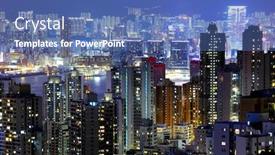  Presentation with hong kong - Amazing presentation design having hong-kong-downtown-at-night backdrop and a ocean colored foreground