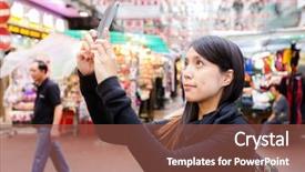  Presentation with hong kong - Amazing PPT layouts having hong kong downtown street backdrop and a tawny brown colored foreground