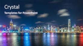  Presentation with hong kong - Colorful presentation theme enhanced with hong kong during sunset hour backdrop and a navy blue colored foreground