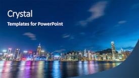  Presentation with view of hong kong - Slide deck with hong kong during sunset hour background and a  colored foreground