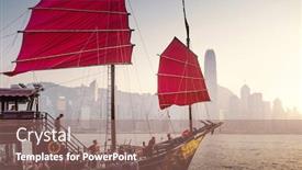 Presentation with hong kong - Slides with hong-kong-harbour-in-sunset background and a coral colored foreground
