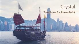  Presentation with hong kong - Theme consisting of hong-kong-harbour-in-sunset background and a sky blue colored foreground