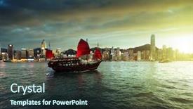  Presentation with hong kong flag - Presentation featuring hong kong harbour in sunset background and a wine colored foreground