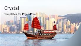  Presentation with hong kong - Audience pleasing slides consisting of hong kong harbour with tourist backdrop and a cool aqua colored foreground
