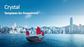  Presentation with hong kong - PPT theme having hong kong harbour background and a teal colored foreground