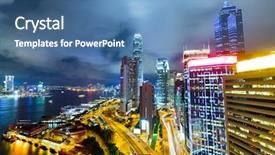  Presentation with hong kong - Colorful presentation design enhanced with hong kong highrise buildings at night backdrop and a teal colored foreground