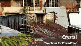  Presentation with housing - Cool new presentation theme with hong kong history - old rusty metal housing backdrop and a tawny brown colored foreground