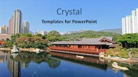  Presentation with garden pond - Colorful presentation design enhanced with hong-kong-island-china-january backdrop and a light blue colored foreground