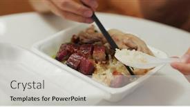  Presentation with barbecue - PPT theme consisting of hong-kong-local-barbecue-pork background and a light gray colored foreground