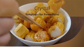  Presentation with snack food - Cool new slide deck with hong-kong-local-snack-food backdrop and a gold colored foreground