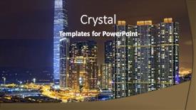  Presentation with night city - Colorful presentation theme enhanced with hong-kong-modern-city-night backdrop and a tawny brown colored foreground