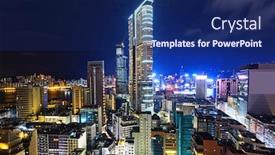 Presentation with night city - Amazing PPT theme having hong-kong-modern-city-night backdrop and a navy blue colored foreground