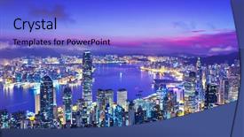  Presentation with scenery - Colorful presentation theme enhanced with hong kong morning backdrop and a cobalt blue colored foreground